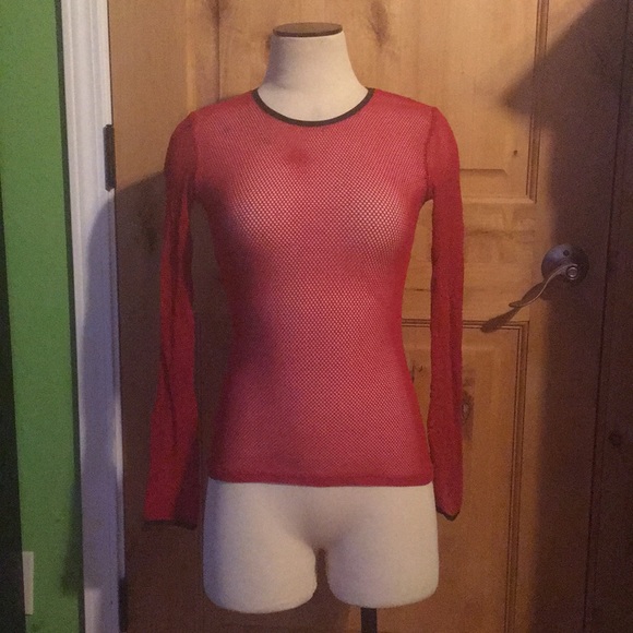 red fishnet top
